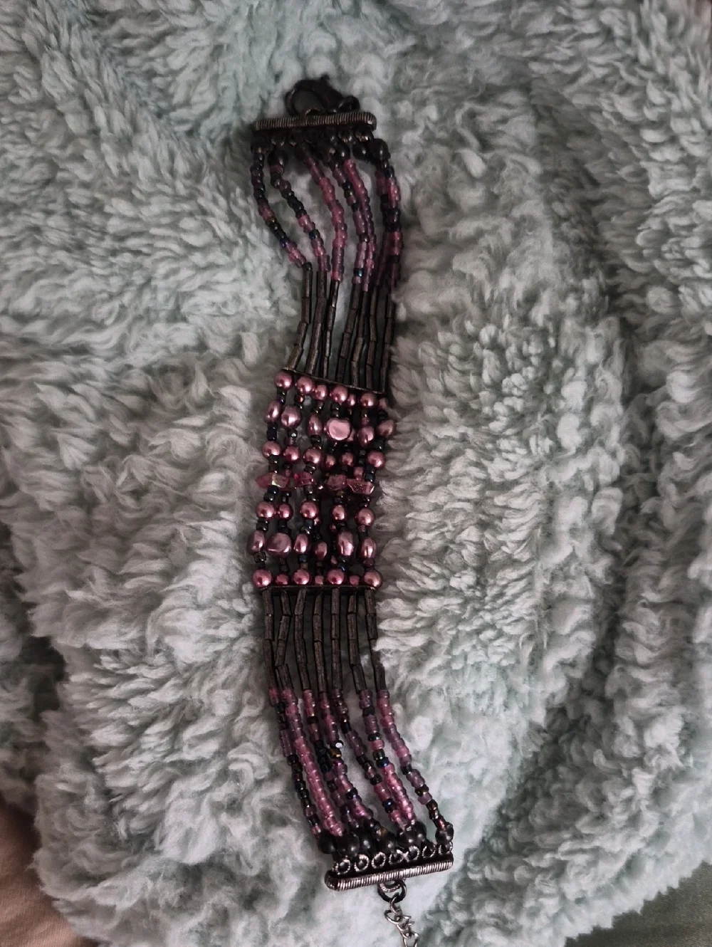 Handcrafted Purple Beaded Multi-Strand Bracelet